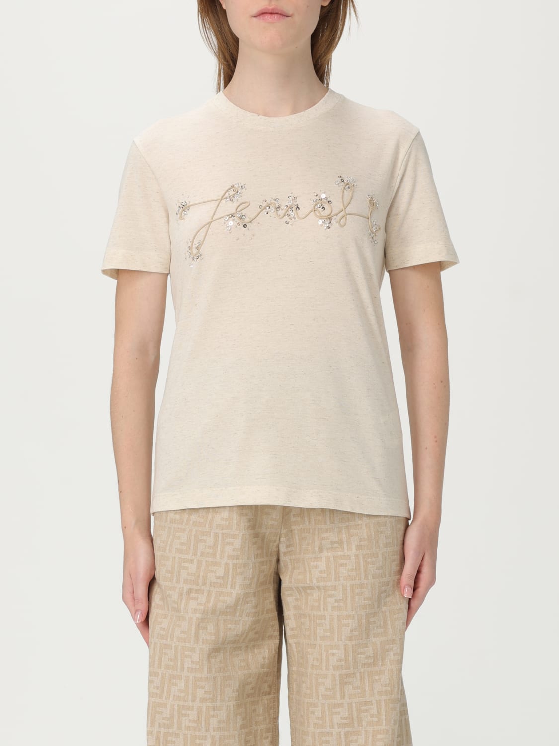 Tシャツ・カットソー FENDI Woman T-Shirt Beige FS7254 ASMH F1SAZ FS7254ASMHF1SAZ_01?wid=2000&