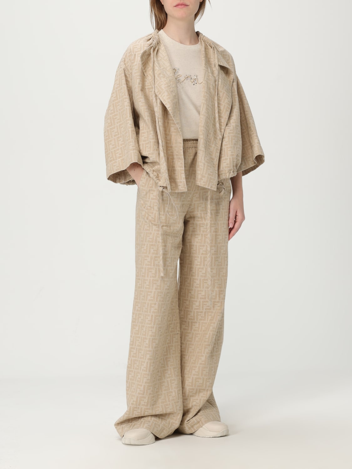 FENDI: Pants woman - Beige | Fendi pants FLP869 ASMF online