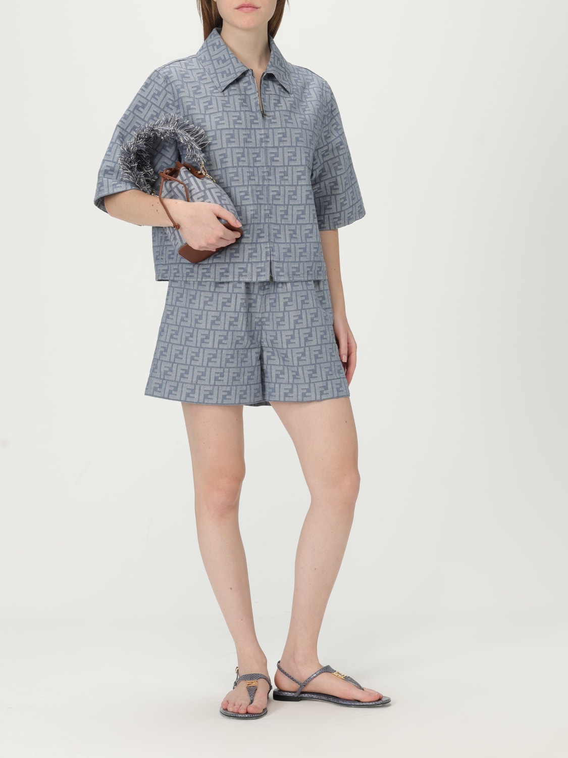 ★新作★FENDI ショートパンツ FFモノグラム FLP870ASMF FENDI: Pants woman - Blue | Fendi short FLP870 ASMF online