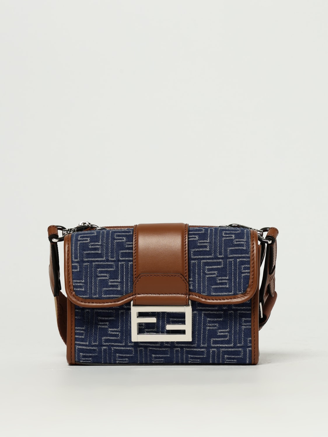 FENDI BORSA A TRACOLLA: Borsa a tracolla Baguette Double Fendi, Denim - Img 1