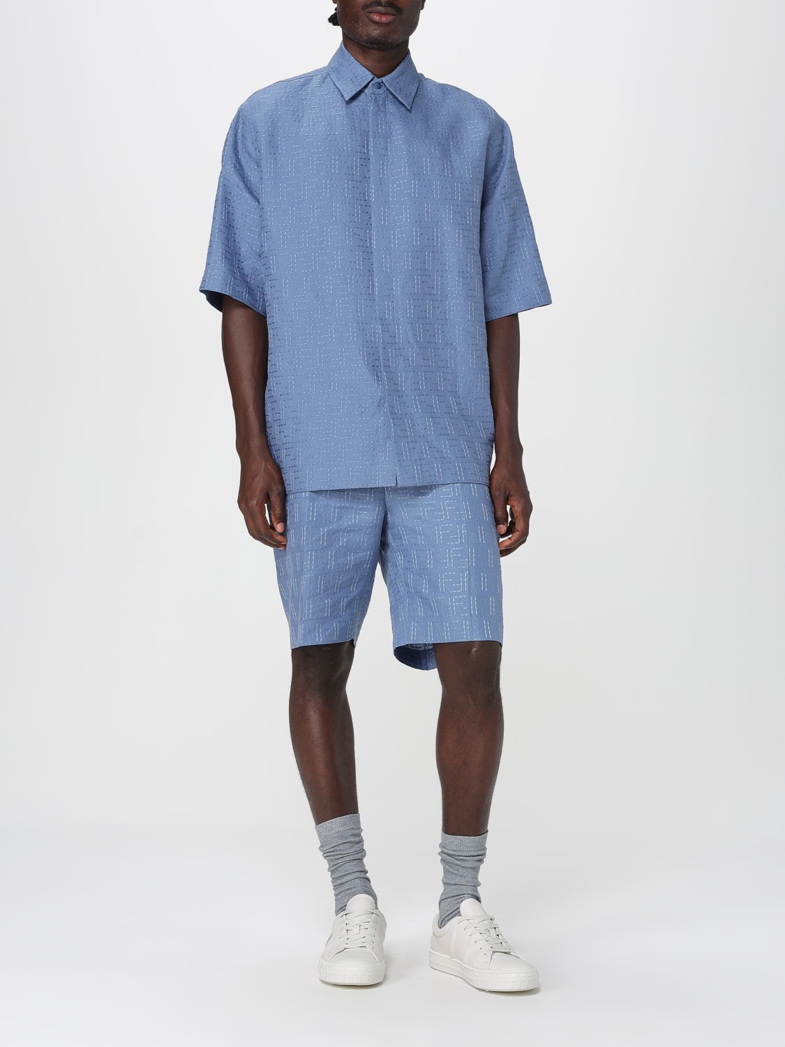 FENDI CAMICIA: Camicia di lino Fendi FF, Azzurro - Img 2