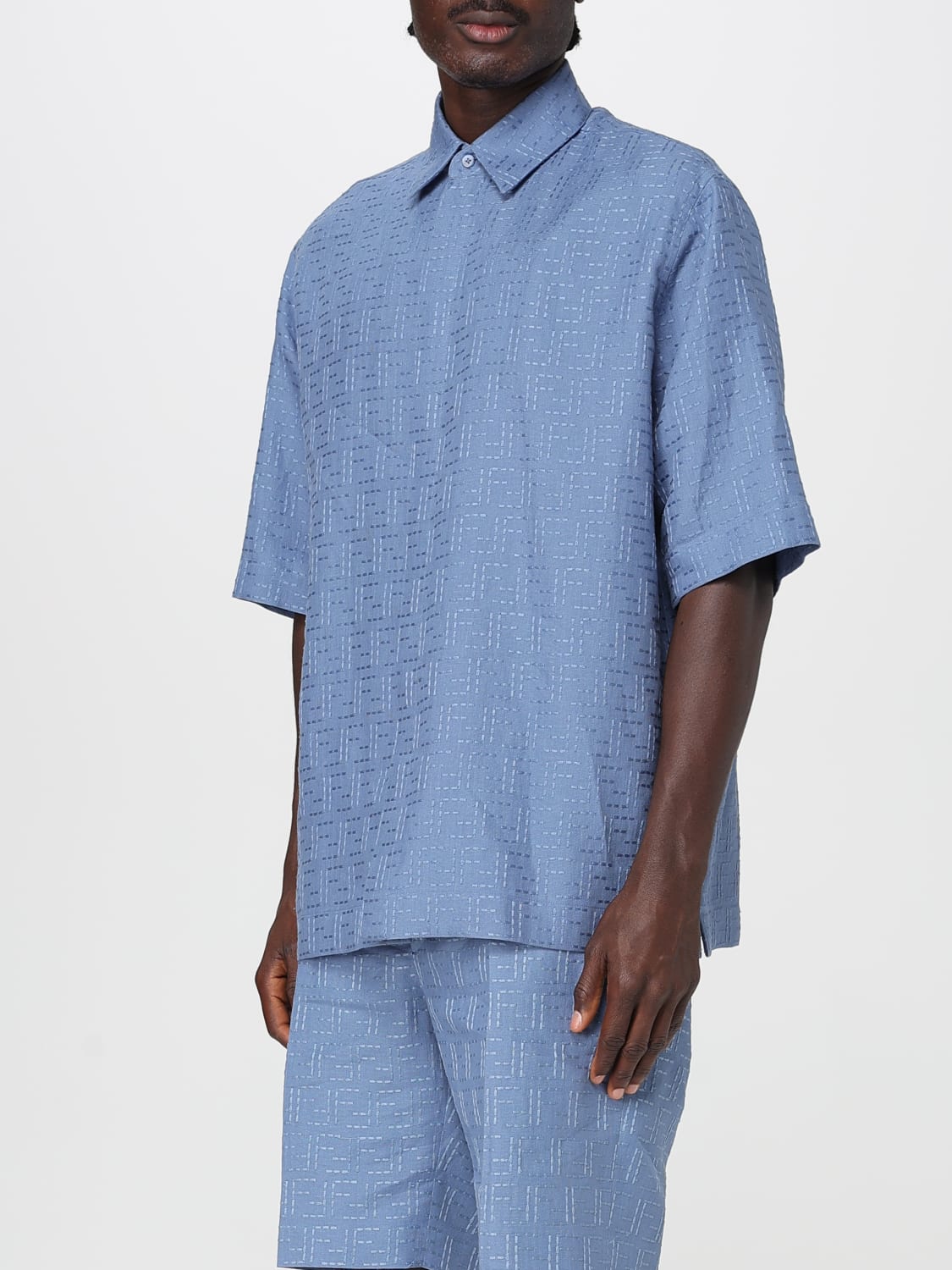 FENDI CAMICIA: Camicia di lino Fendi FF, Azzurro - Img 4