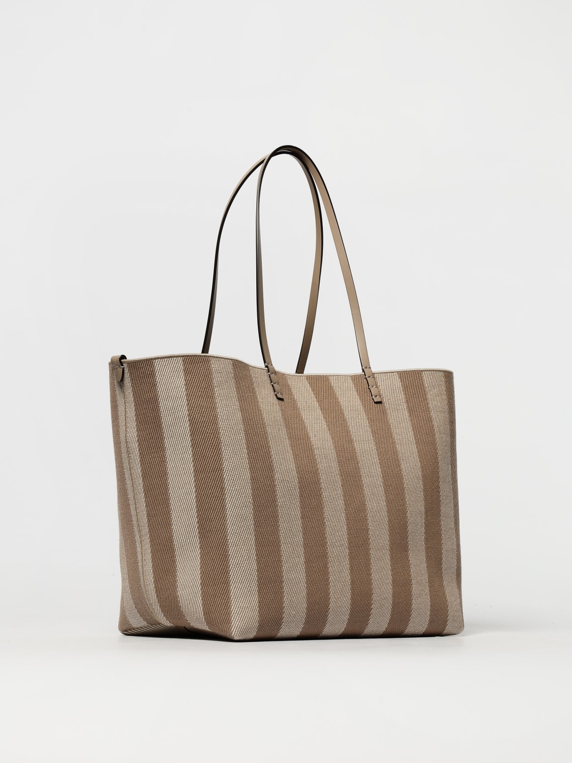 FENDI BORSA TOTE: Borsa Roll Large Fendi in denim di cotone con righe jacquard , Beige - Img 3