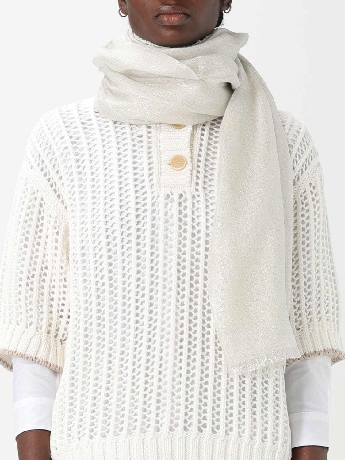 スカーフ BRUNELLO CUCINELLI Woman Scarf White MSCDAR097 C159 BRUNELLO CUCINELLI: Scarf woman - White | Brunello Cucinelli