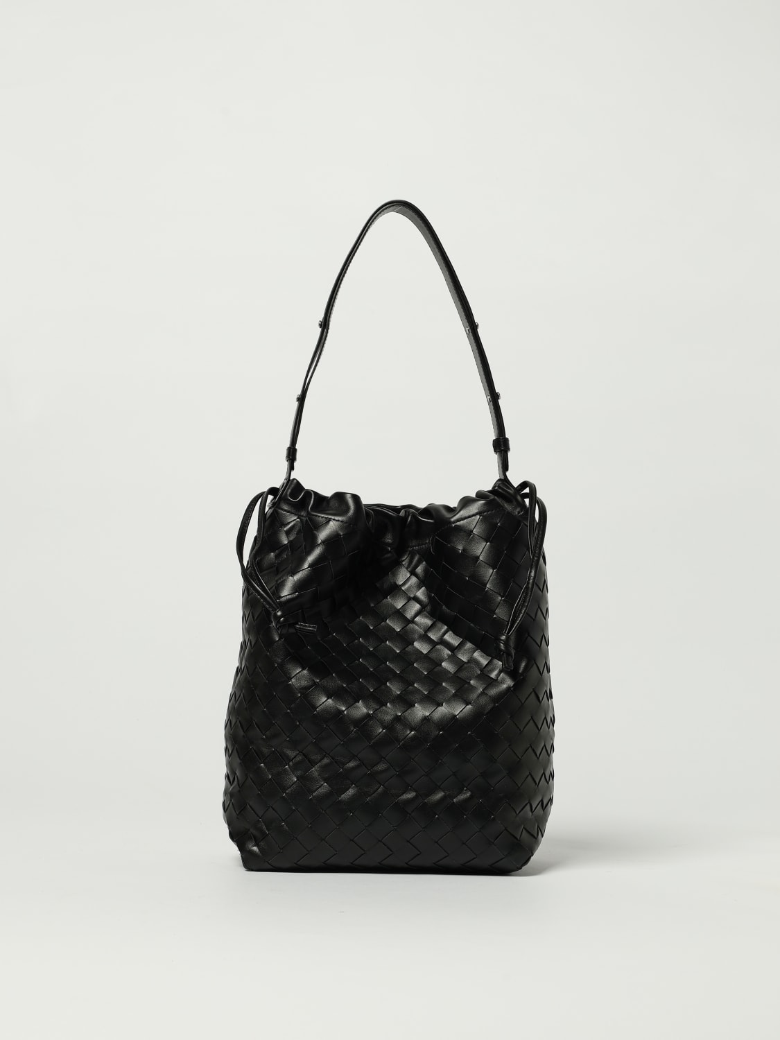 BOTTEGA VENETA BORSA A TRACOLLA: Borsa a secchiello in pelle intrecciata Bottega Veneta, Nero - Img 1