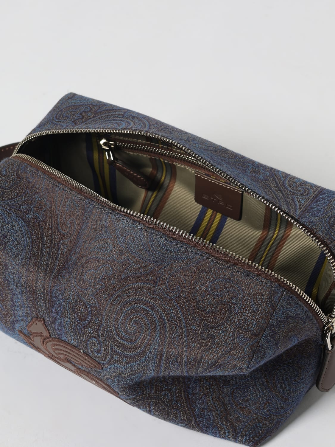 ETRO ACCESSORI BEAUTY: Pouch Arnica Etro in cotone spalmato stampa Paisley, Blue - Img 4