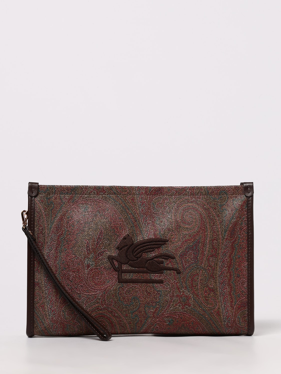 ETRO PORTADOCUMENTI: Pouch Large Arnica Etro in cotone spalmato stampa Paisley, Beige - Img 1