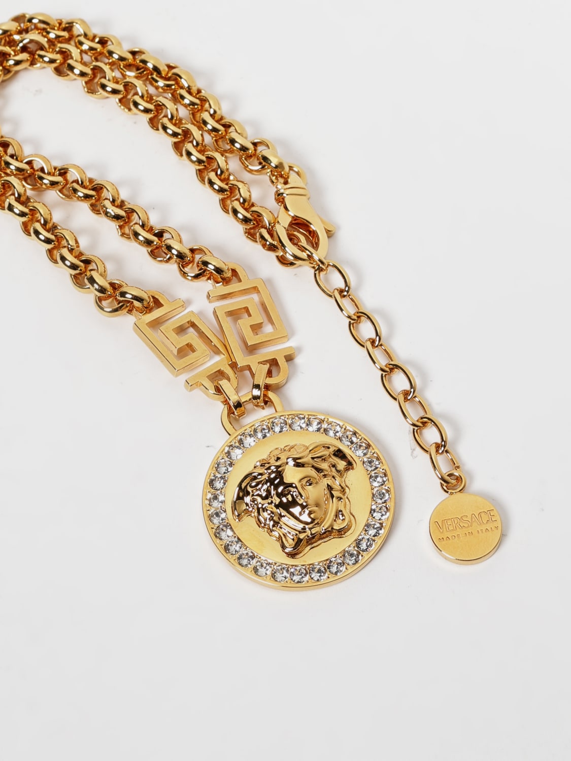 VERSACE GIOIELLO: Collana Versace in ottone con strass incastonati , Oro - Img 3