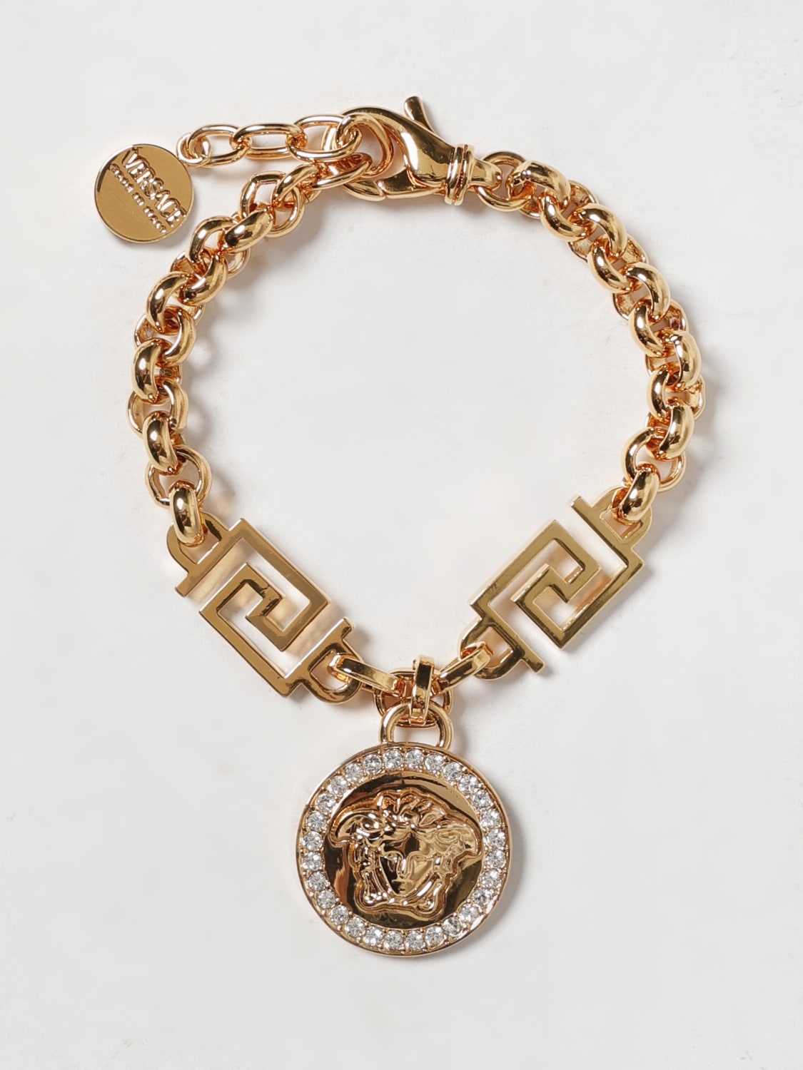 VERSACE GIOIELLO: Bracciale Versace in ottone con strass incastonati , Oro - Img 1