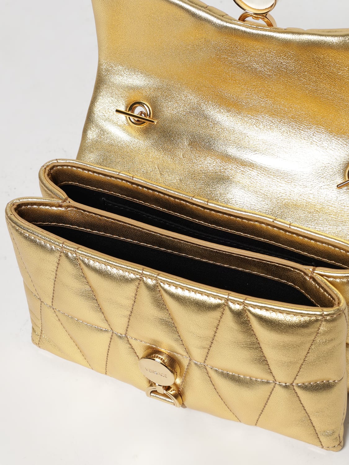 VERSACE BORSA MINI: Borsa Kleio Versace in nappa laminata trapuntata , Oro - Img 5