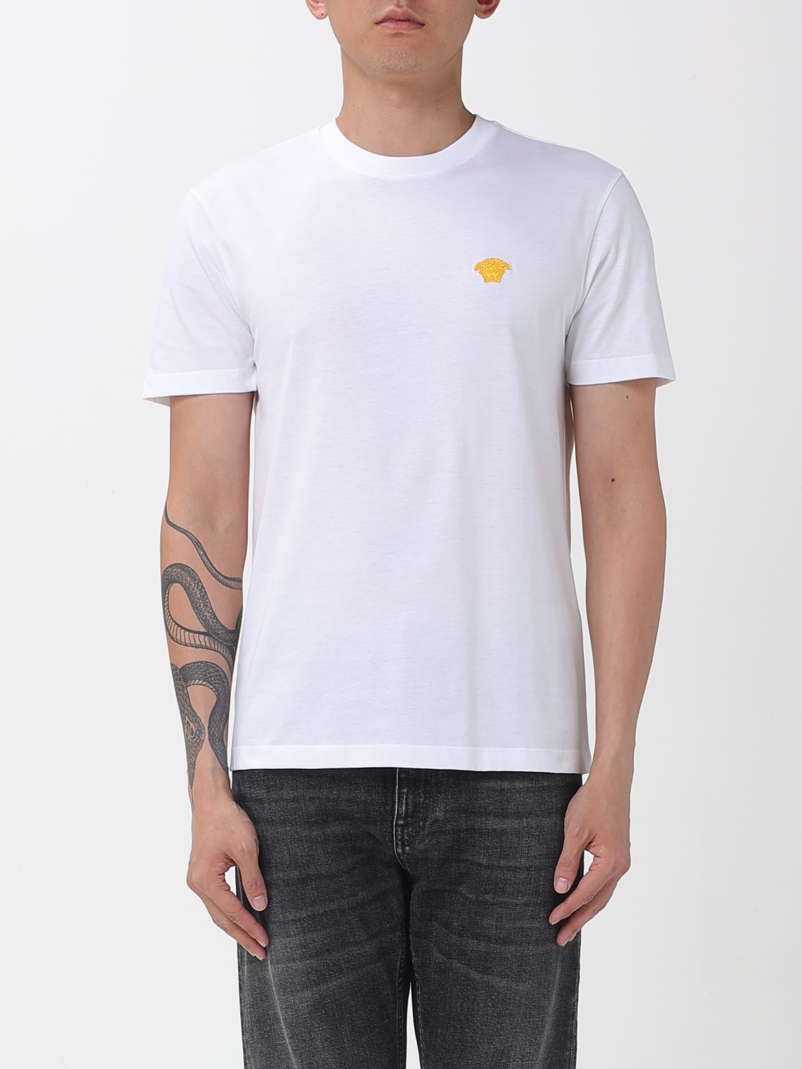 VERSACE T-SHIRT: T-shirt Versace in cotone con logo Medusa, Bianco - Img 1