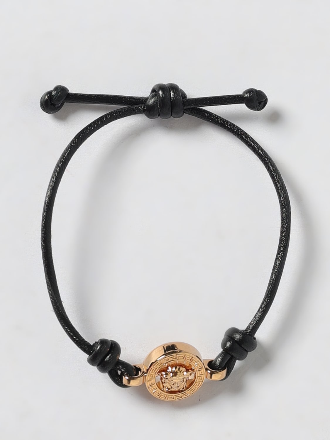 VERSACE GIOIELLO: Bracciale Versace in pelle ed ottone , Nero - Img 1