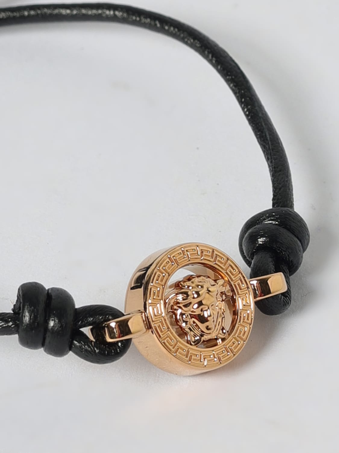 VERSACE GIOIELLO: Bracciale Versace in pelle ed ottone , Nero - Img 2