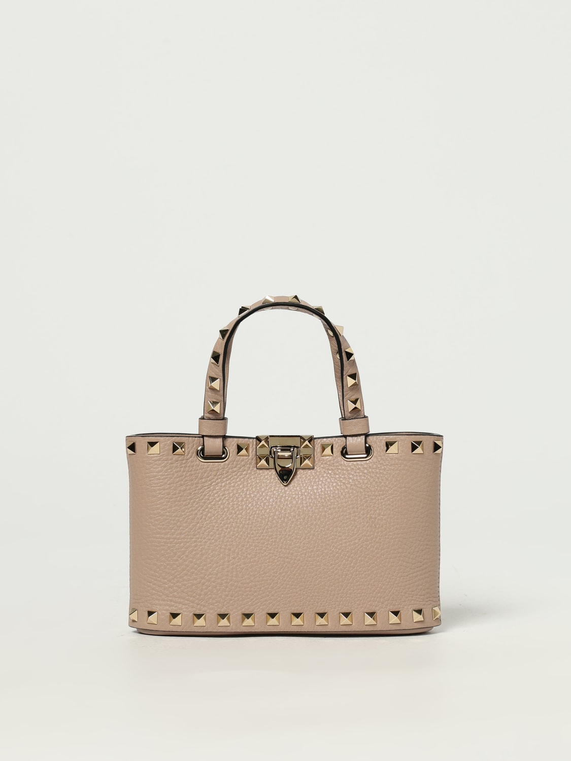 VALENTINO GARAVANI: Borsa Rockstud in pelle a grana - Cipria