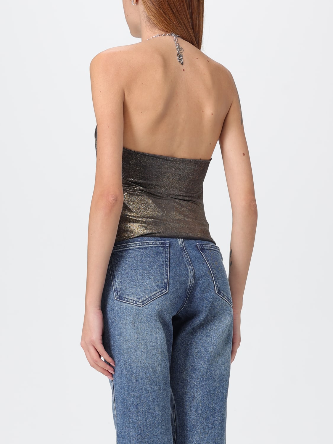 DIESEL TOP: Top t-ireni crop Diesel in acetato metallizzato, Argento - Img 2