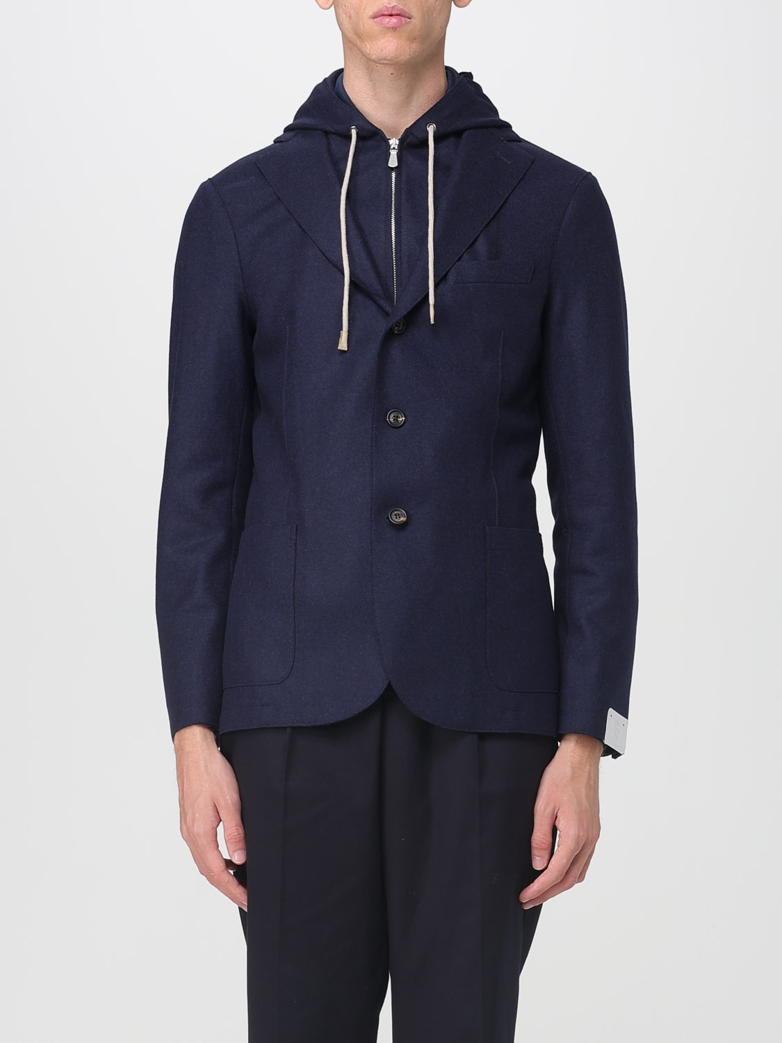 ELEVENTY GIACCA: Blazer con cappuccio Eleventy in misto lana , Blue - Img 1
