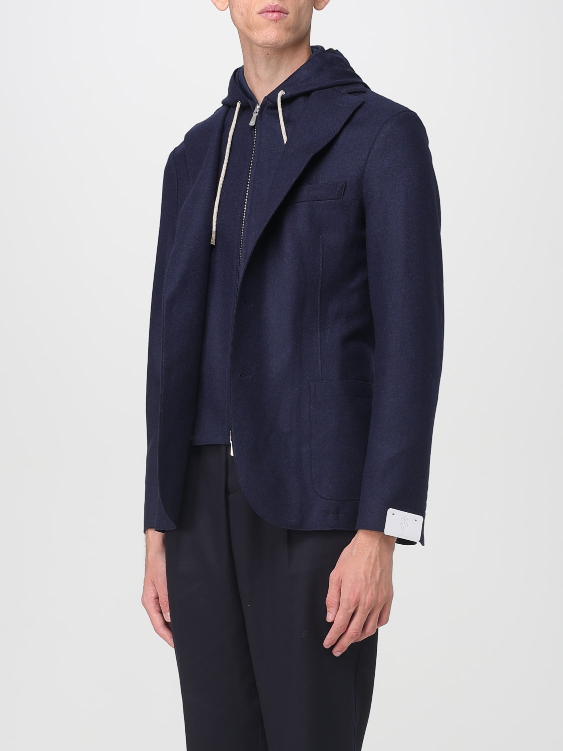 ELEVENTY GIACCA: Blazer con cappuccio Eleventy in misto lana , Blue - Img 3