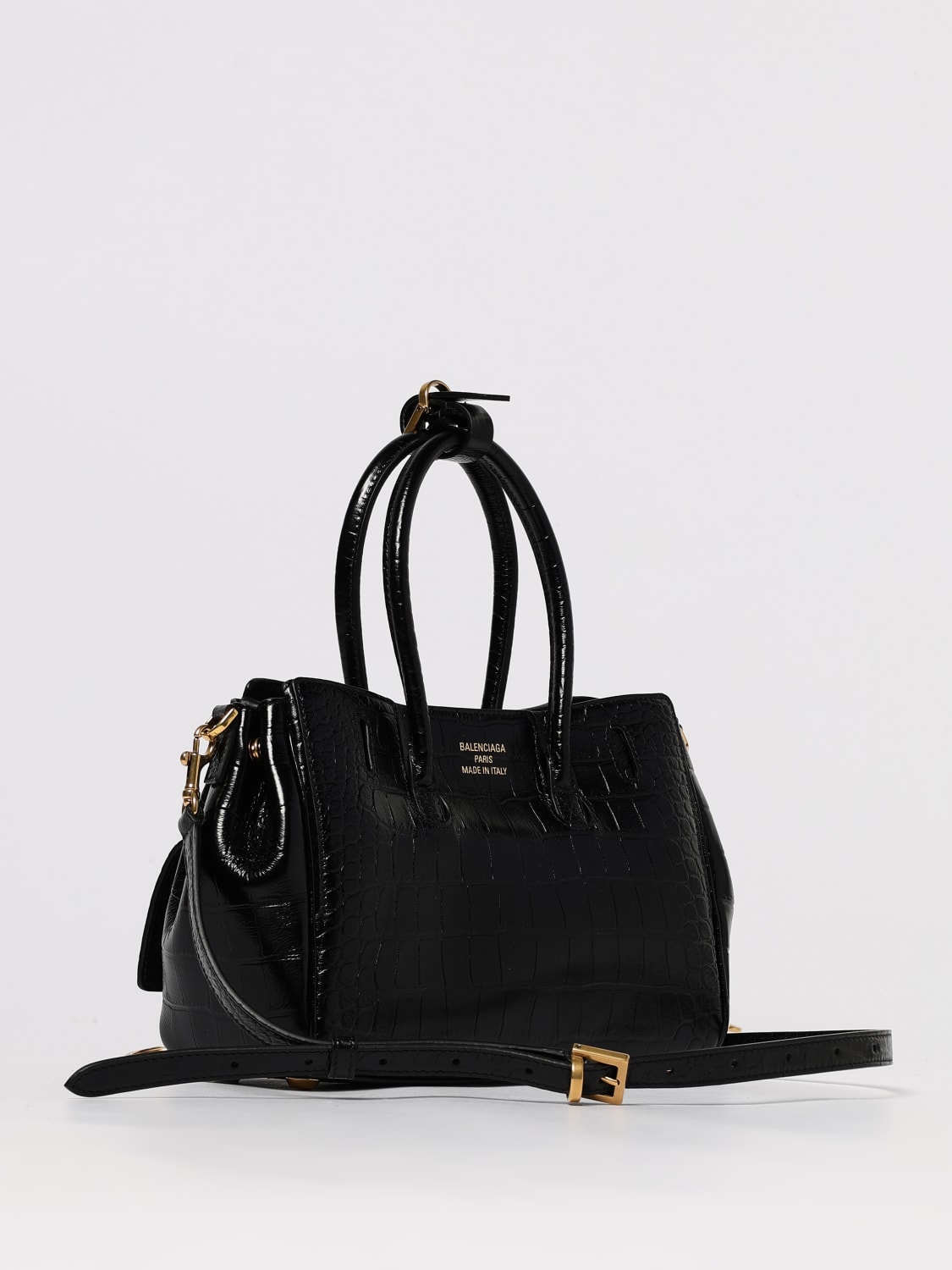 BALENCIAGA BORSA MINI: Borsa Carry All Bel Air Mini Balenciaga in pelle stampa cocco , Nero - Img 3