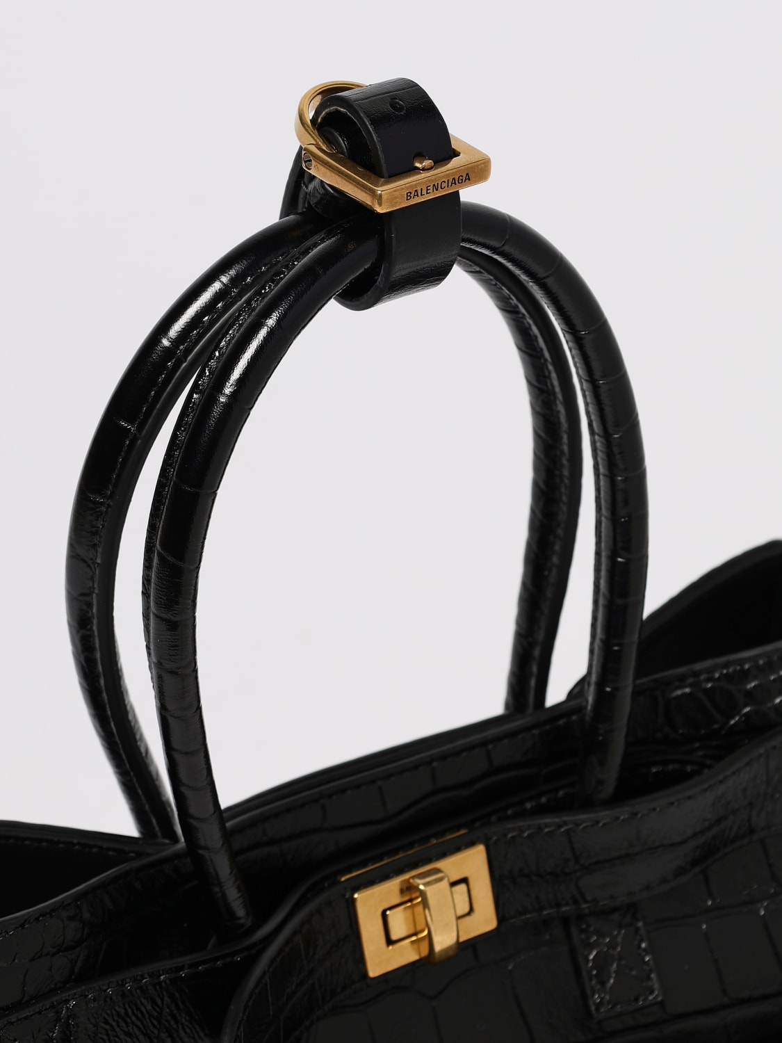 BALENCIAGA BORSA MINI: Borsa Carry All Bel Air Mini Balenciaga in pelle stampa cocco , Nero - Img 4