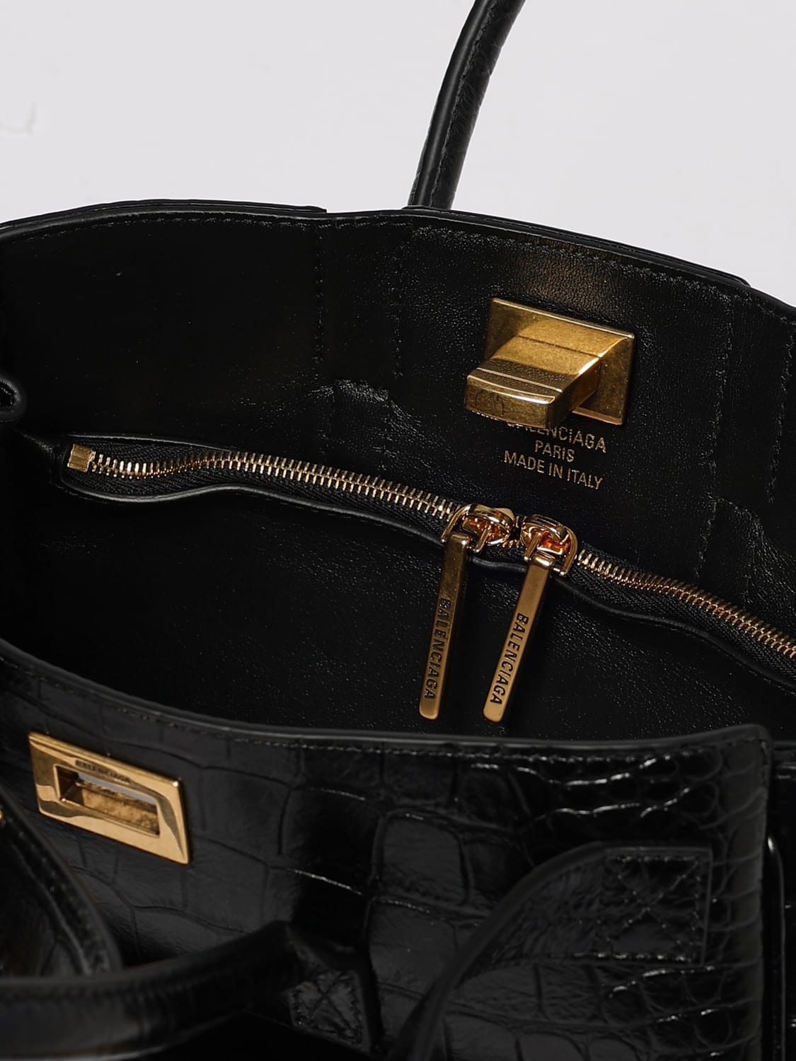 BALENCIAGA BORSA MINI: Borsa Carry All Bel Air Mini Balenciaga in pelle stampa cocco , Nero - Img 5