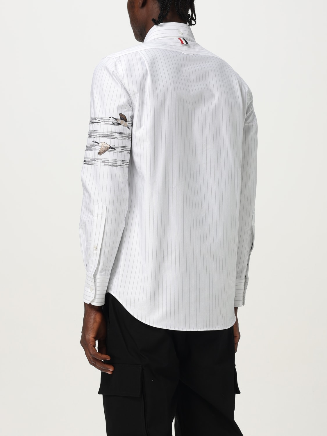 THOM BROWNE CAMICIA: Camicia Thom Browne in cotone a righe con stampa , Antracite - Img 3