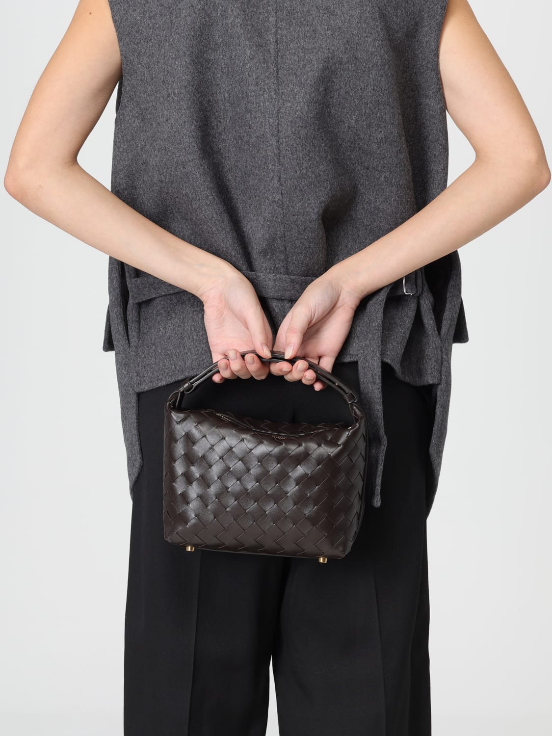 BOTTEGA VENETA BORSA MINI: Borsa Wallace Bottega Veneta in pelle intrecciata, Moro - Img 2