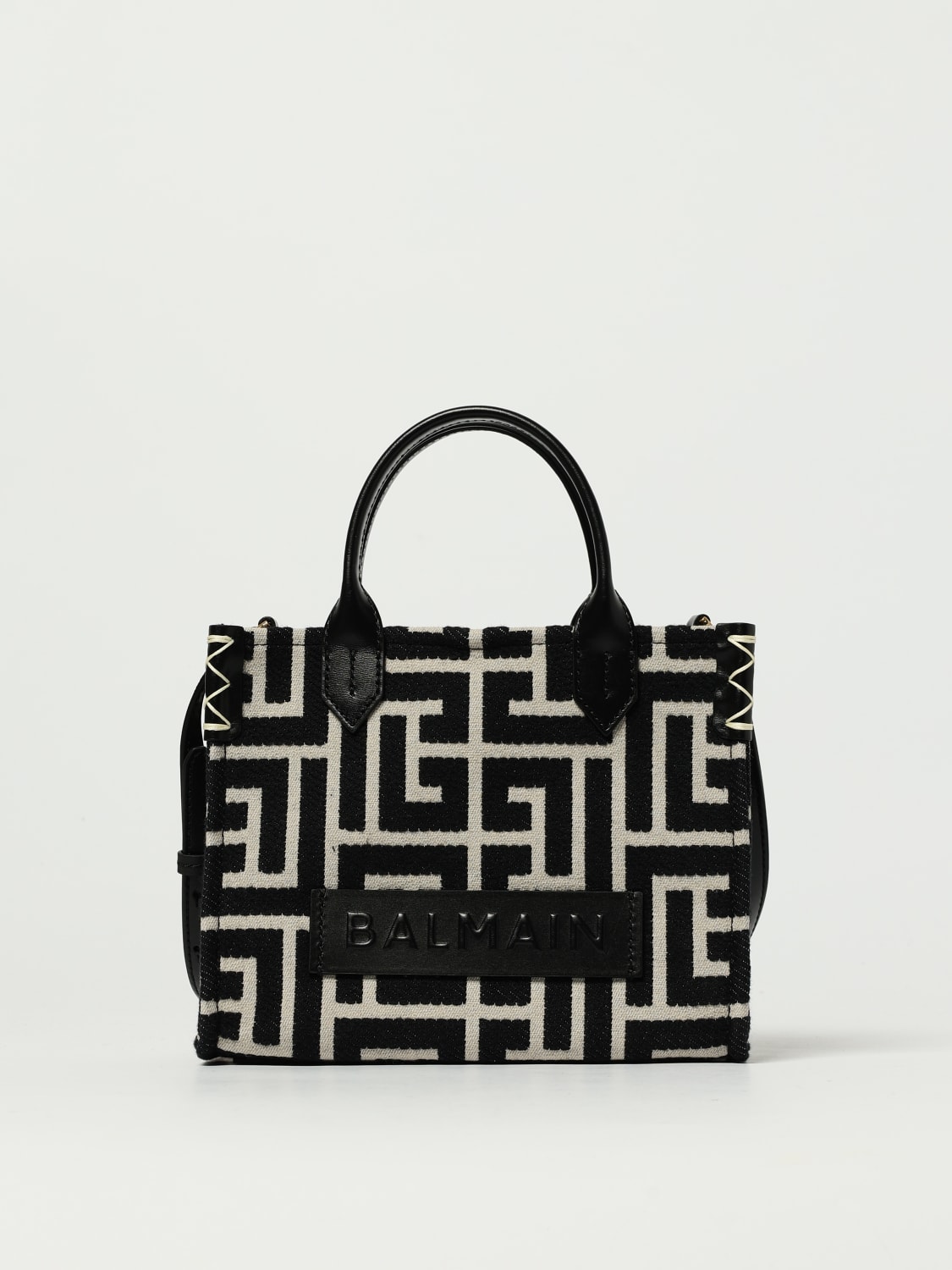 BALMAIN BORSA A MANO: Borsa B-Army Balmain canvas e pelle , Nero - Img 1