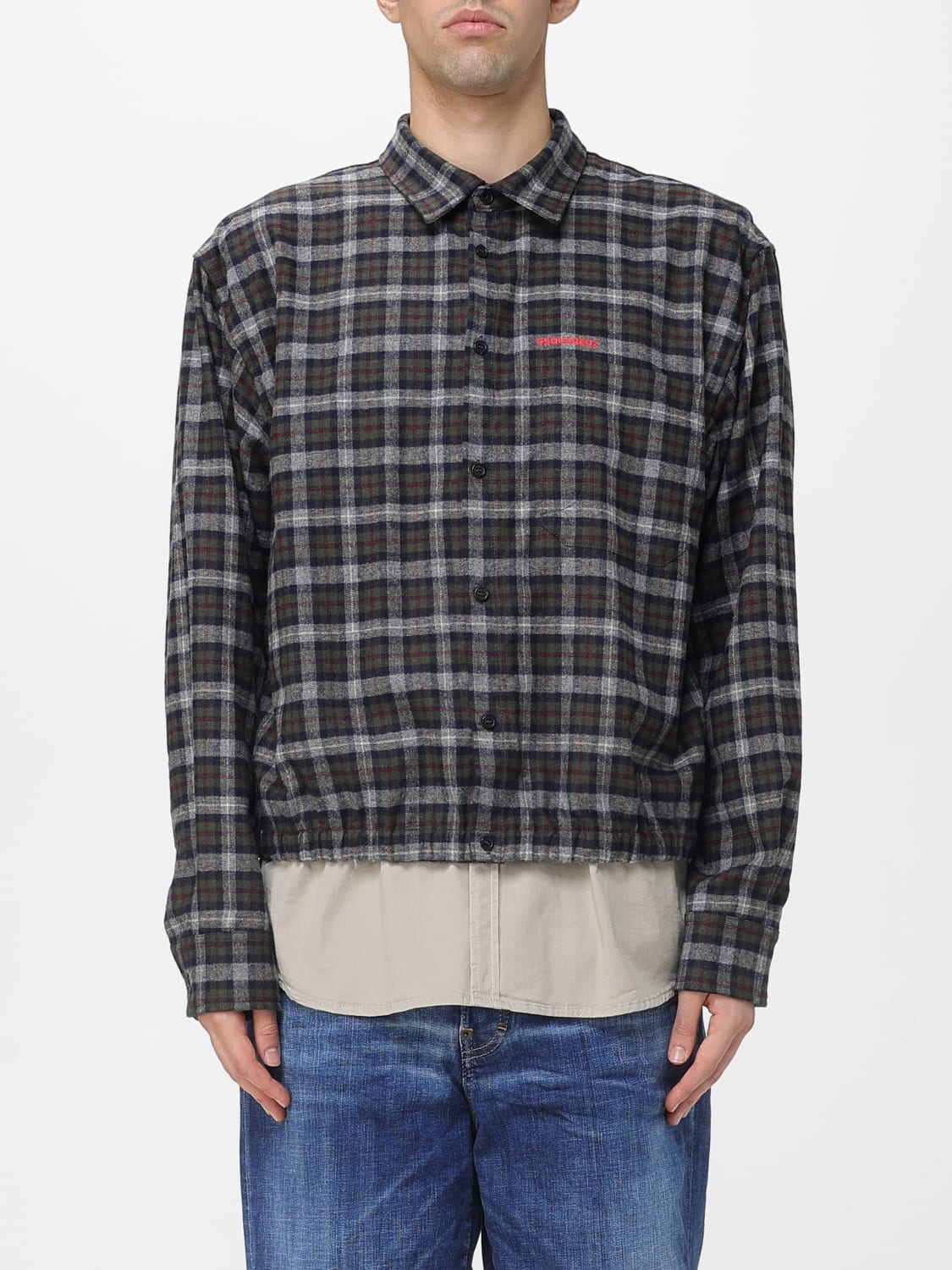 DSQUARED2 GIACCA: Overshirt Dsquared2 in misto lana check , Militare - Img 1