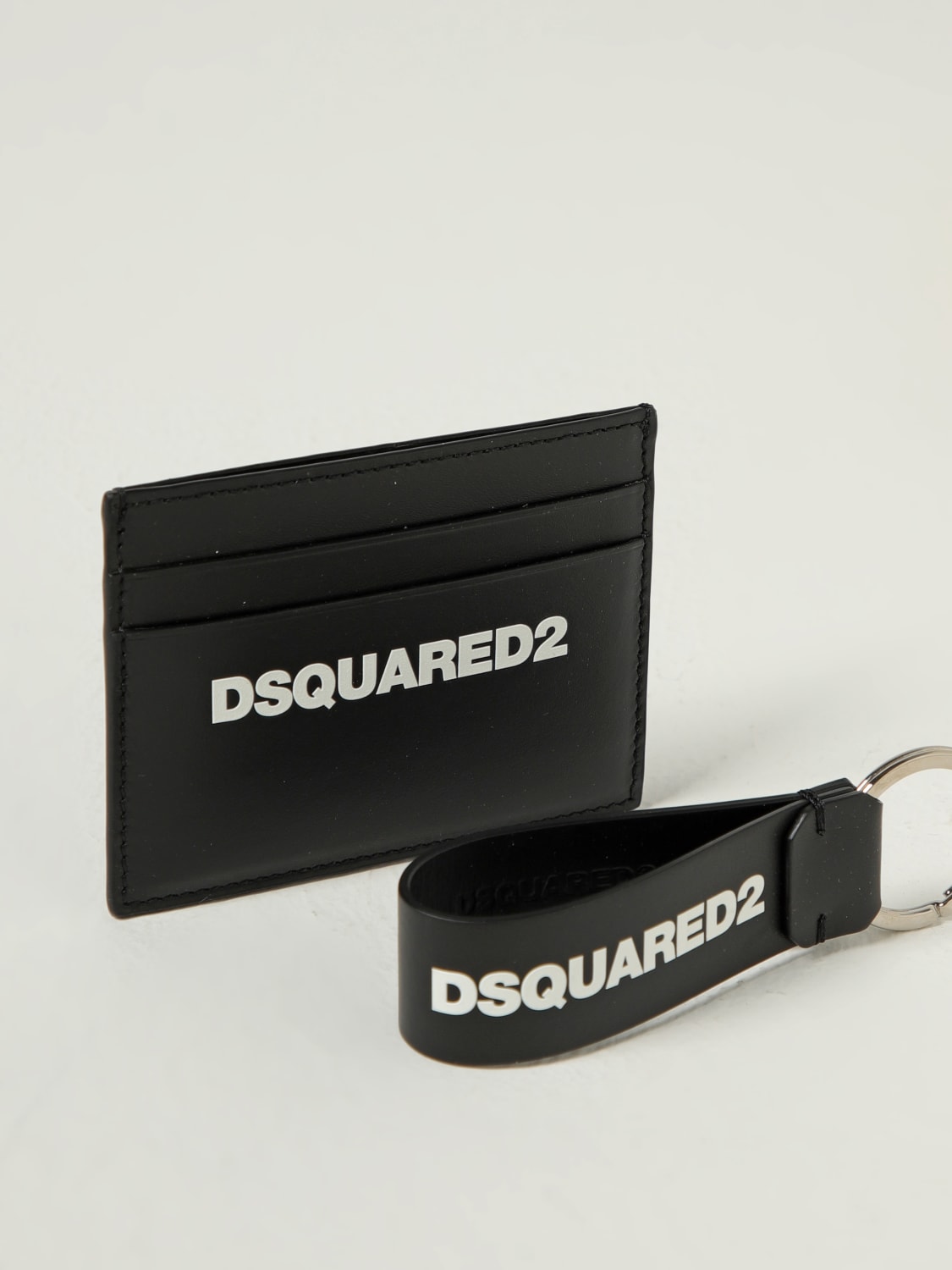 DSQUARED2 SET ACCESSORI: Set portachiavi + portacarte di credito Dsquared2 in pelle , Nero - Img 4