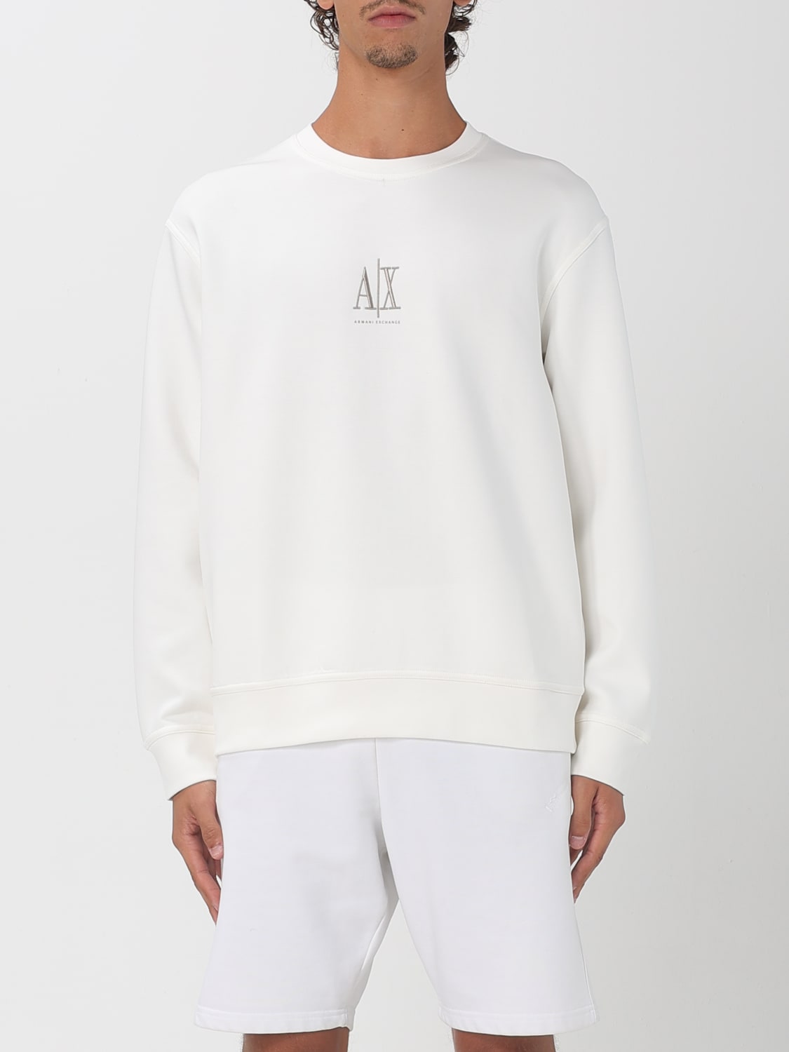 ARMANI EXCHANGE FELPA: Felpa basic Armani Exchange in misto cotone con monogram, Bianco - Img 1