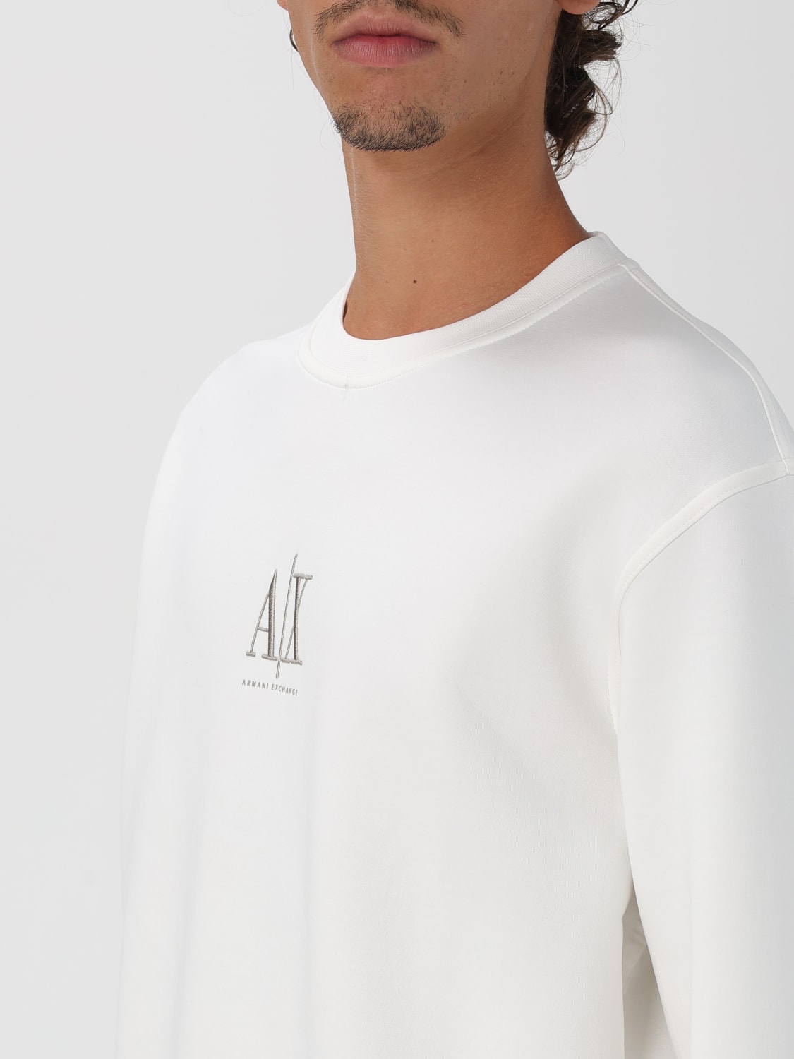 ARMANI EXCHANGE FELPA: Felpa basic Armani Exchange in misto cotone con monogram, Bianco - Img 3