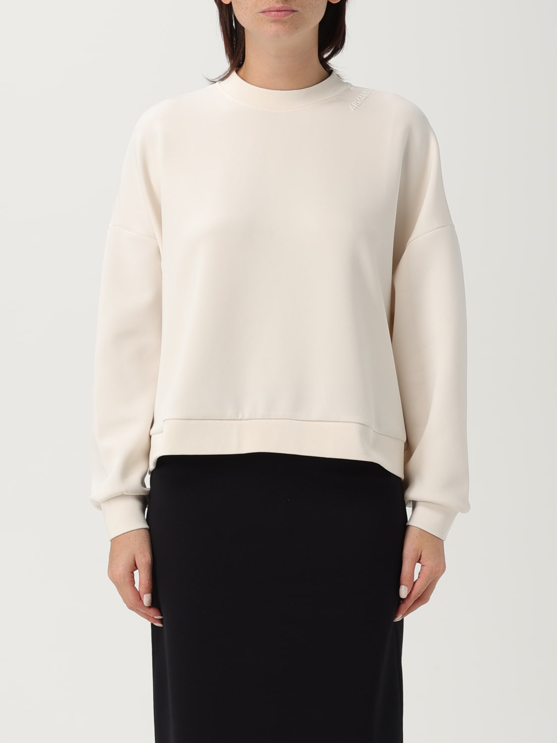 ARMANI EXCHANGE FELPA: Felpa a girocollo in misto viscosa Armani Exchange, Panna - Img 1