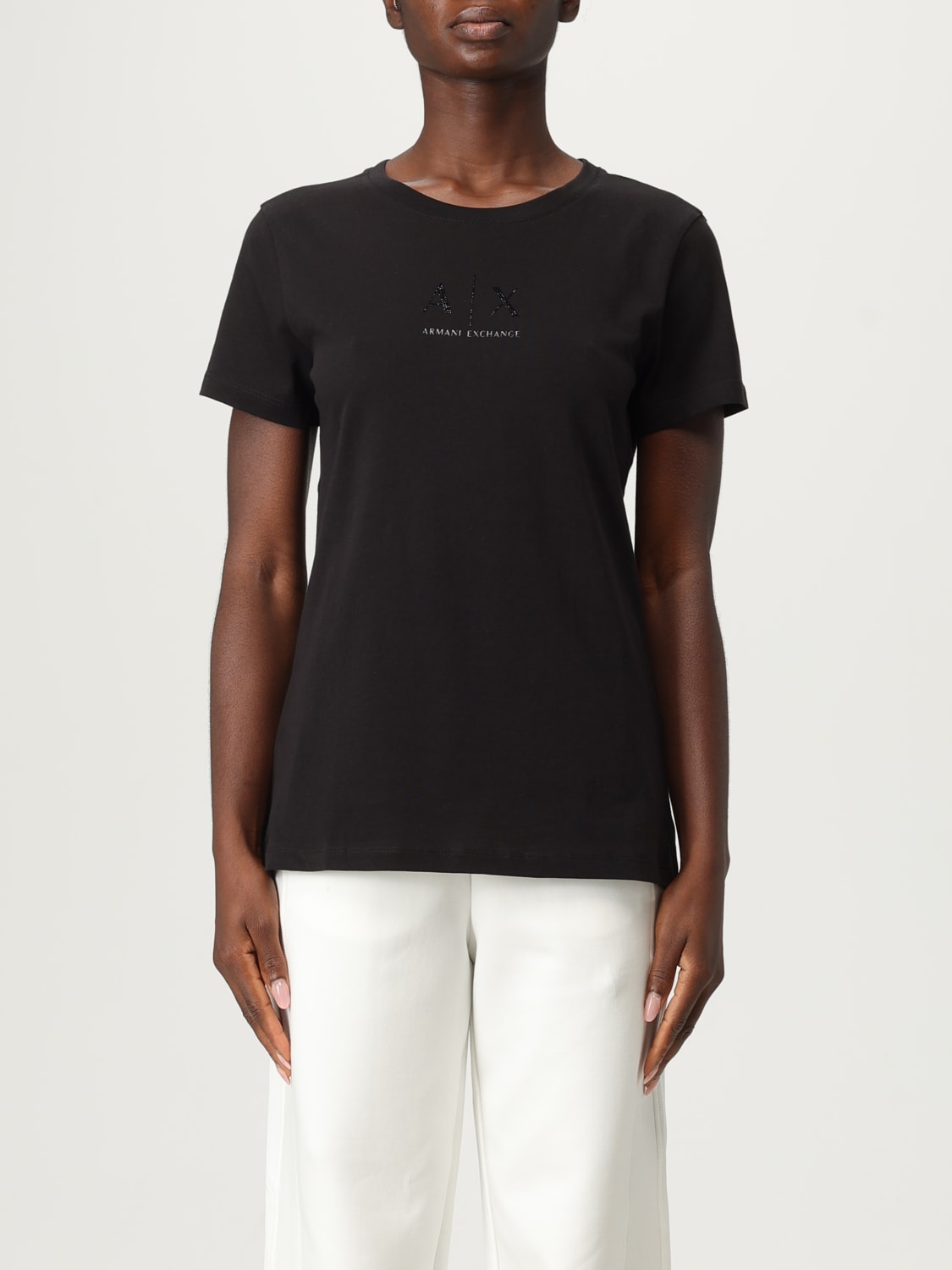 ARMANI EXCHANGE T-SHIRTS: T-shirt in cotone con logo di strass Armani Exchange, Nero - Img 1