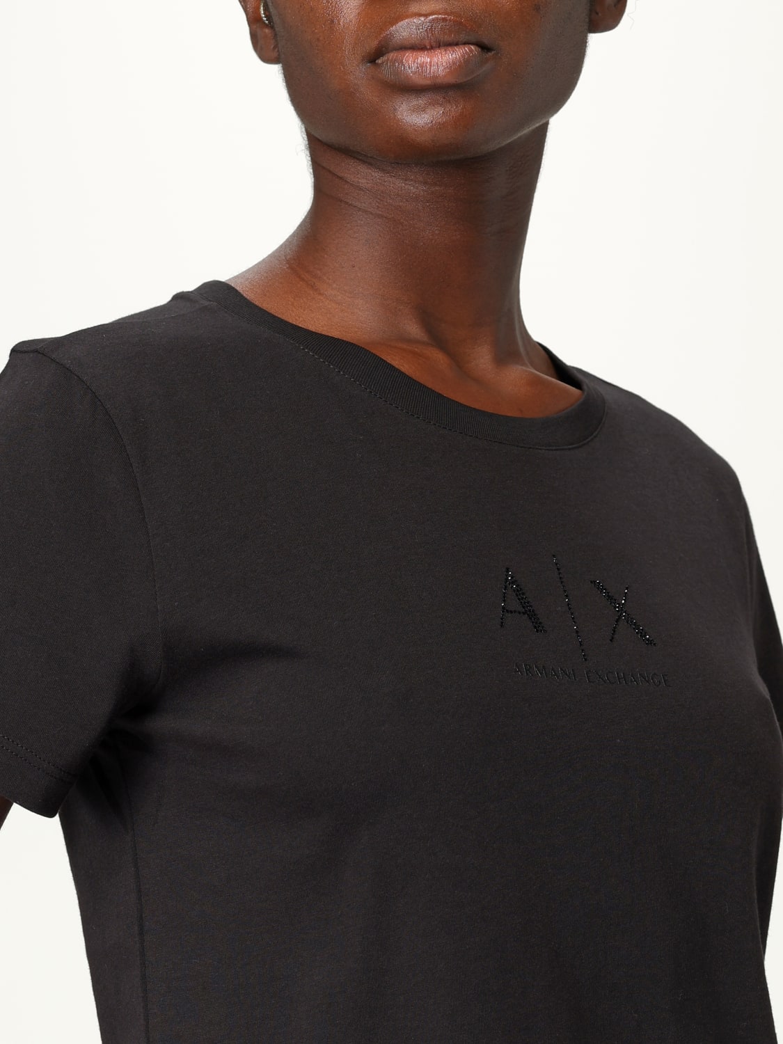 ARMANI EXCHANGE T-SHIRTS: T-shirt in cotone con logo di strass Armani Exchange, Nero - Img 3