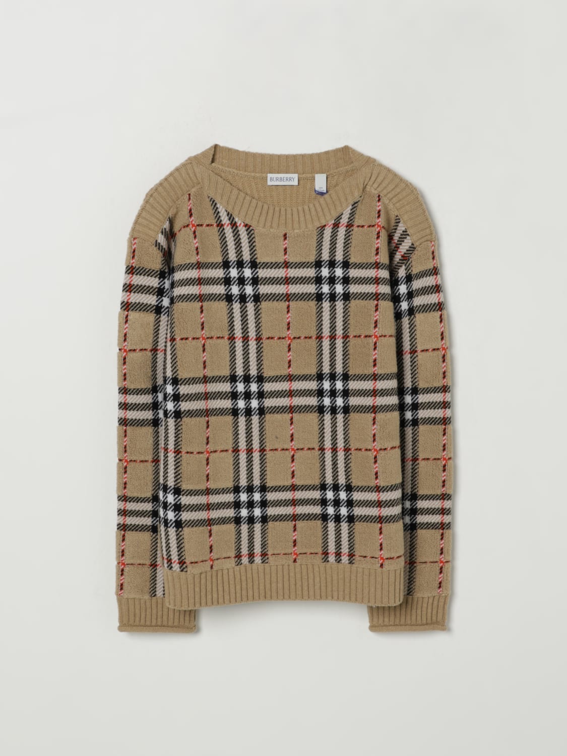 BURBERRY MAGLIA: Maglione Burberry in lana Vintage Check , Beige - Img 1