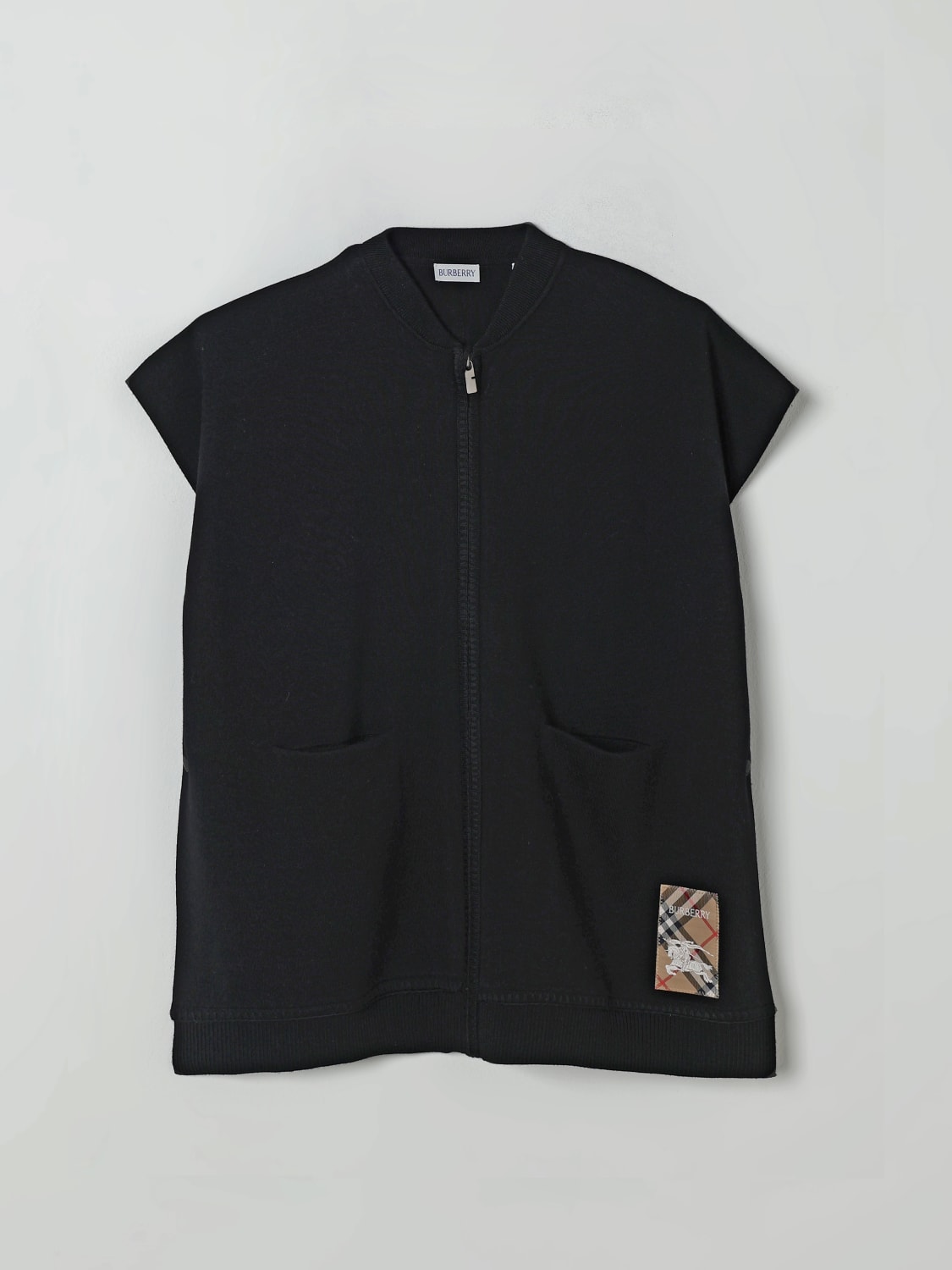 BURBERRY CAPPOTTO: Cappa in lana con logo Burberry, Nero - Img 1