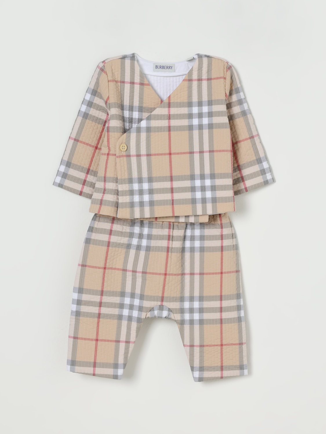 BURBERRY COMPLETO: Coordinato Burberry in cotone con motivo Vintage Check , Beige - Img 1