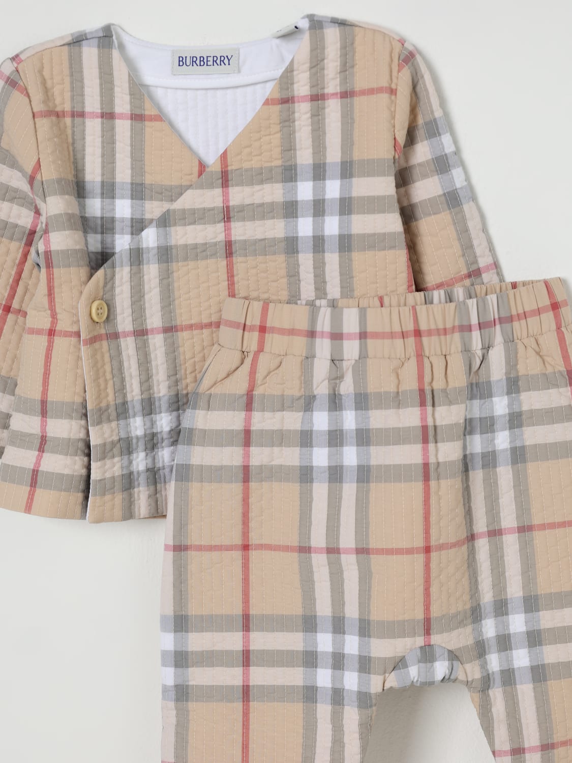 BURBERRY COMPLETO: Coordinato Burberry in cotone con motivo Vintage Check , Beige - Img 3