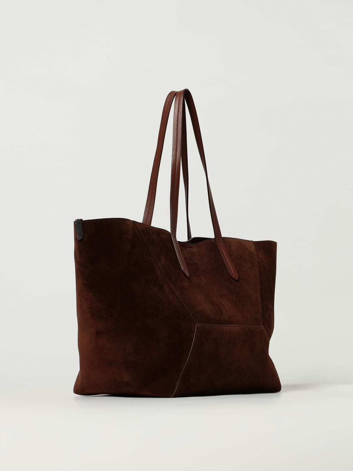 BRUNELLO CUCINELLI BORSA A SPALLA: Borsa BC Duo camoscio con monile , Bordeaux - Img 3