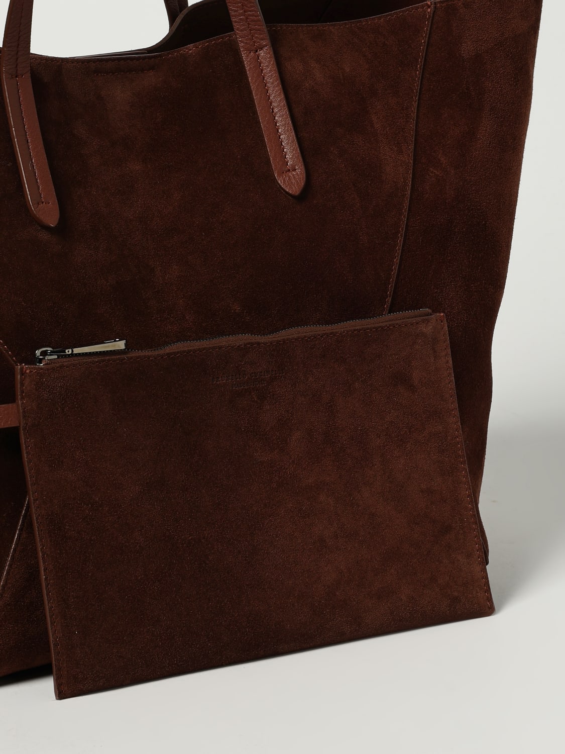 BRUNELLO CUCINELLI BORSA A SPALLA: Borsa BC Duo camoscio con monile , Bordeaux - Img 4