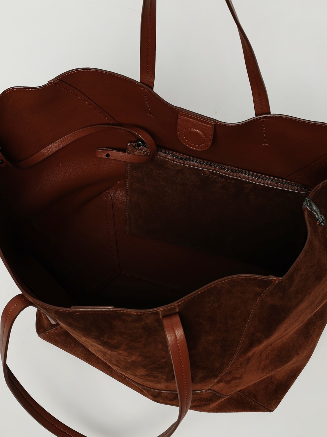 BRUNELLO CUCINELLI BORSA A SPALLA: Borsa BC Duo camoscio con monile , Bordeaux - Img 5