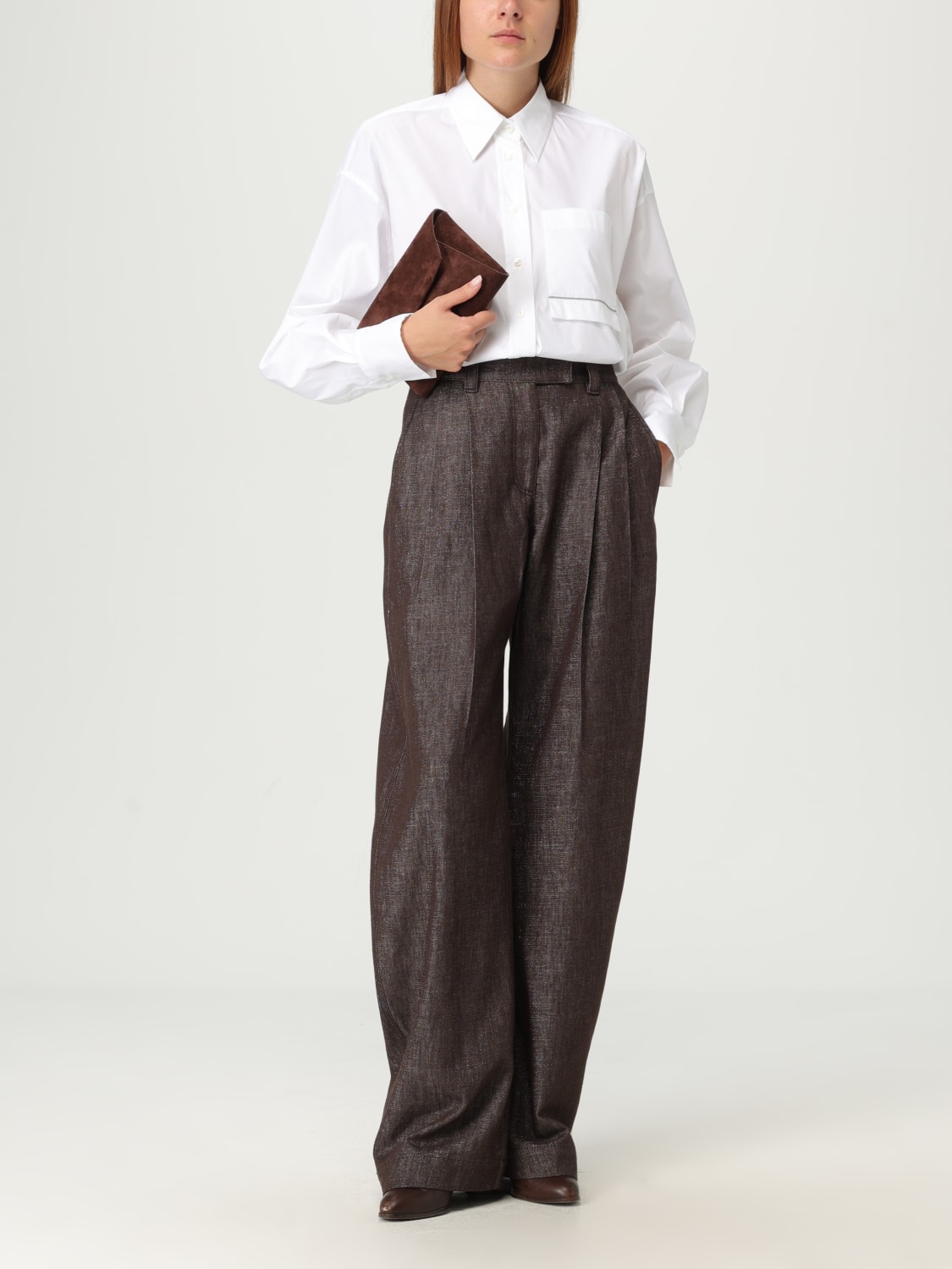 BRUNELLO CUCINELLI BORSA MINI: Pochette BC Duo Brunello Cucinelli in camoscio con tracolla monile , Bordeaux - Img 2