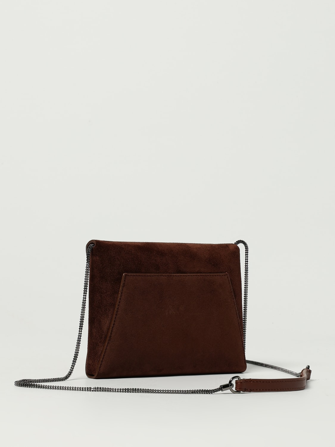 BRUNELLO CUCINELLI BORSA MINI: Pochette BC Duo Brunello Cucinelli in camoscio con tracolla monile , Bordeaux - Img 3