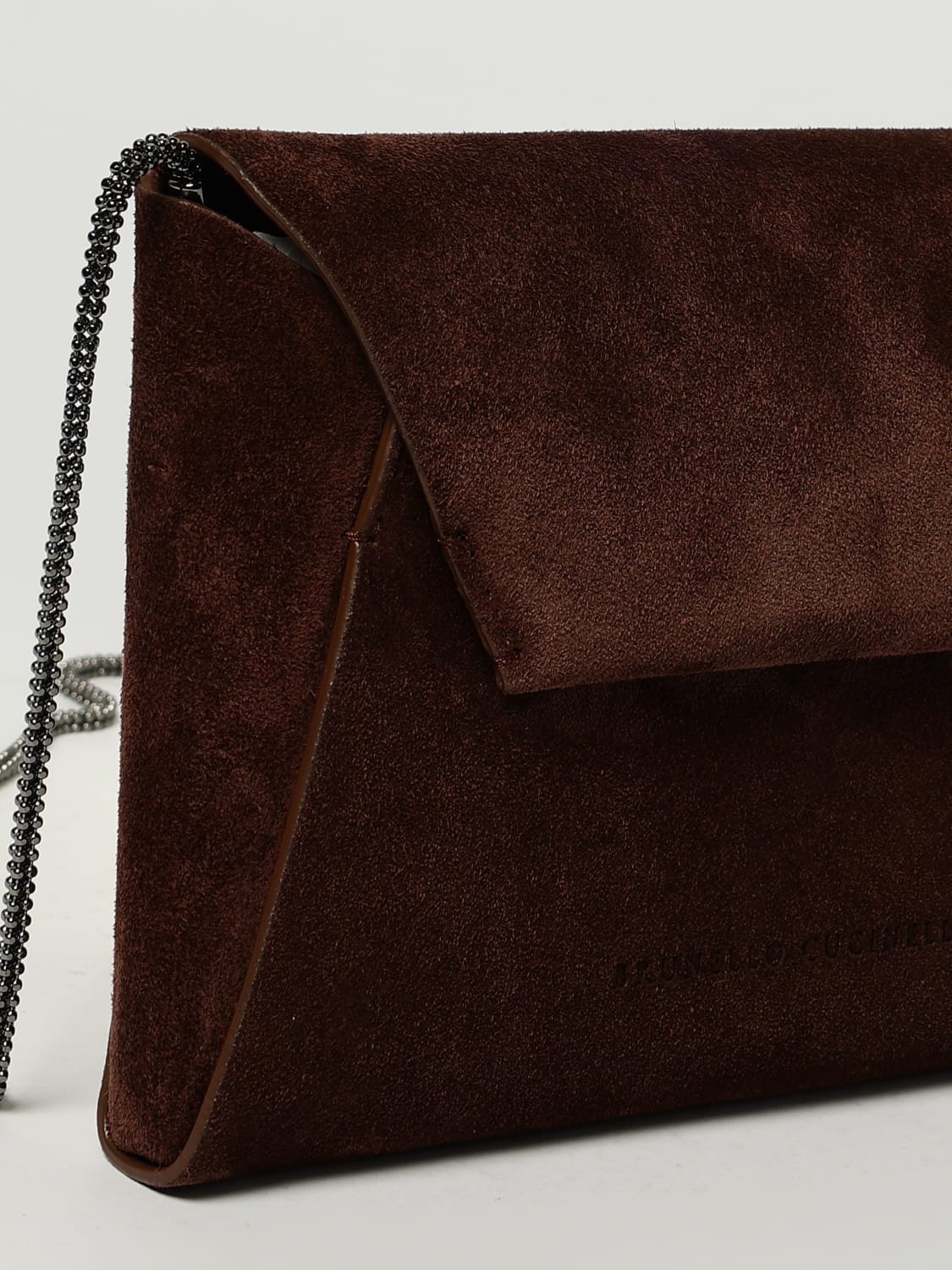 BRUNELLO CUCINELLI BORSA MINI: Pochette BC Duo Brunello Cucinelli in camoscio con tracolla monile , Bordeaux - Img 4