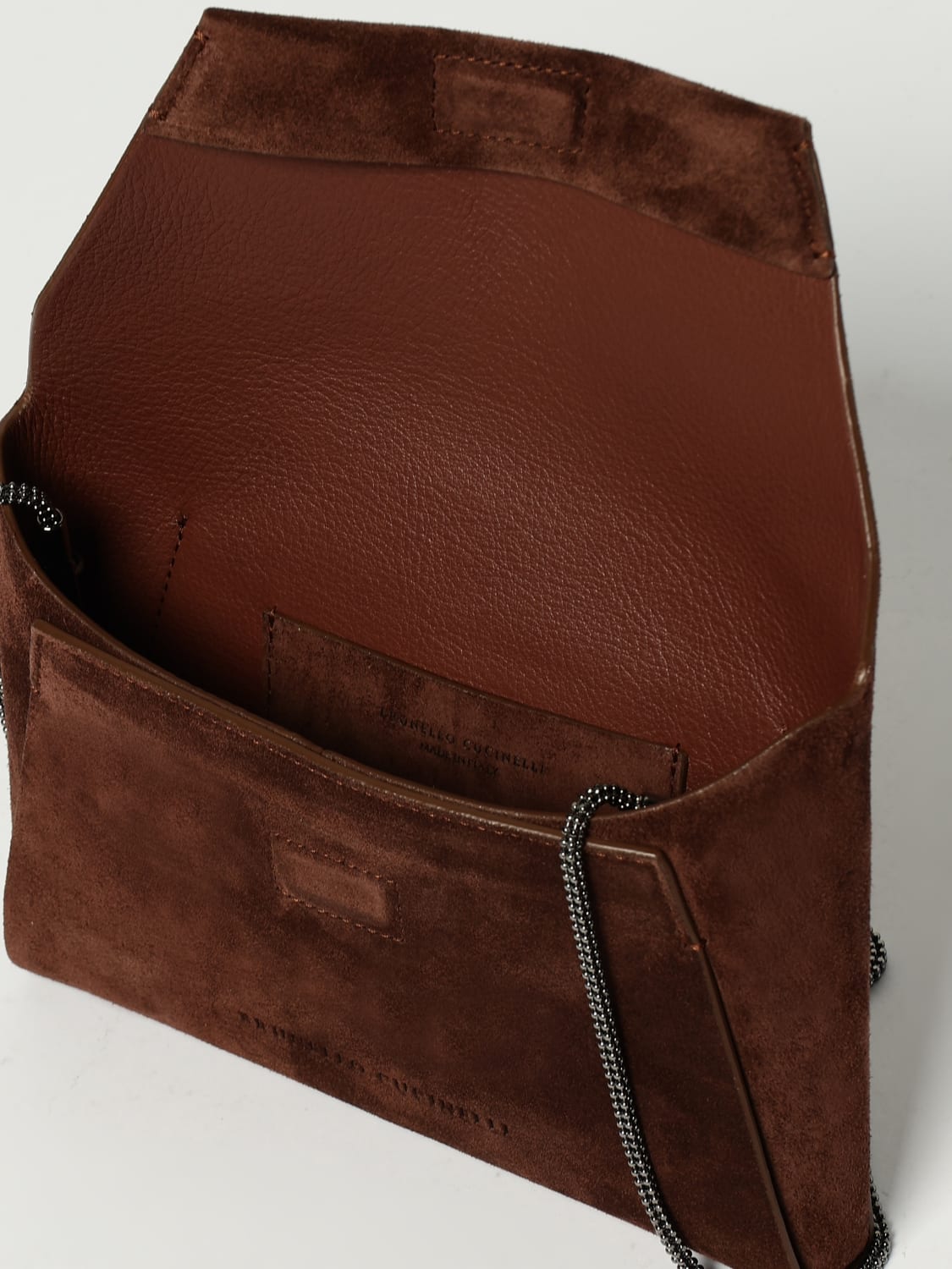 BRUNELLO CUCINELLI BORSA MINI: Pochette BC Duo Brunello Cucinelli in camoscio con tracolla monile , Bordeaux - Img 5