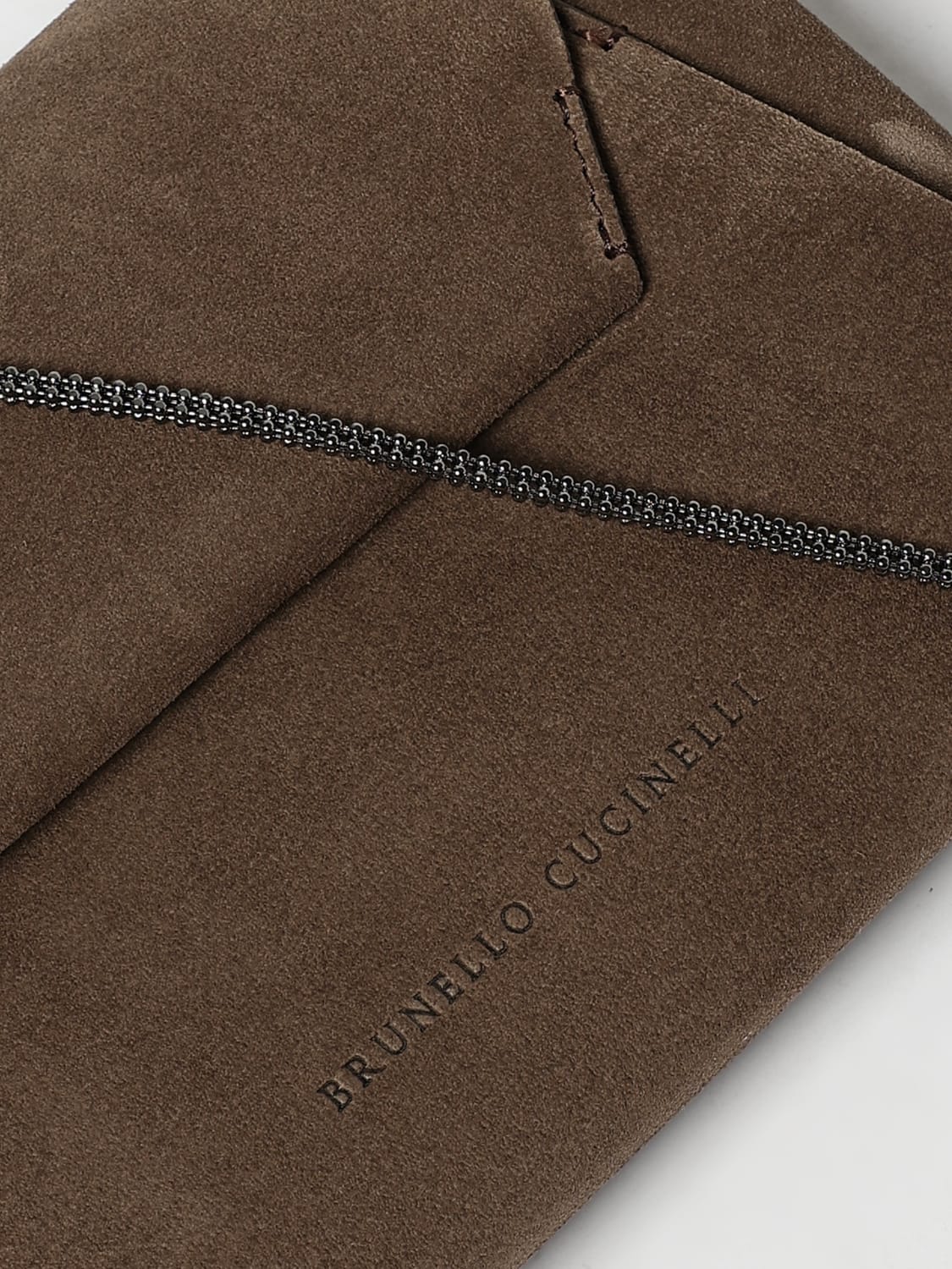 BRUNELLO CUCINELLI BORSA MINI: Pochette BC Duo Brunello Cucinelli in camoscio con tracolla monile , Tortora - Img 4