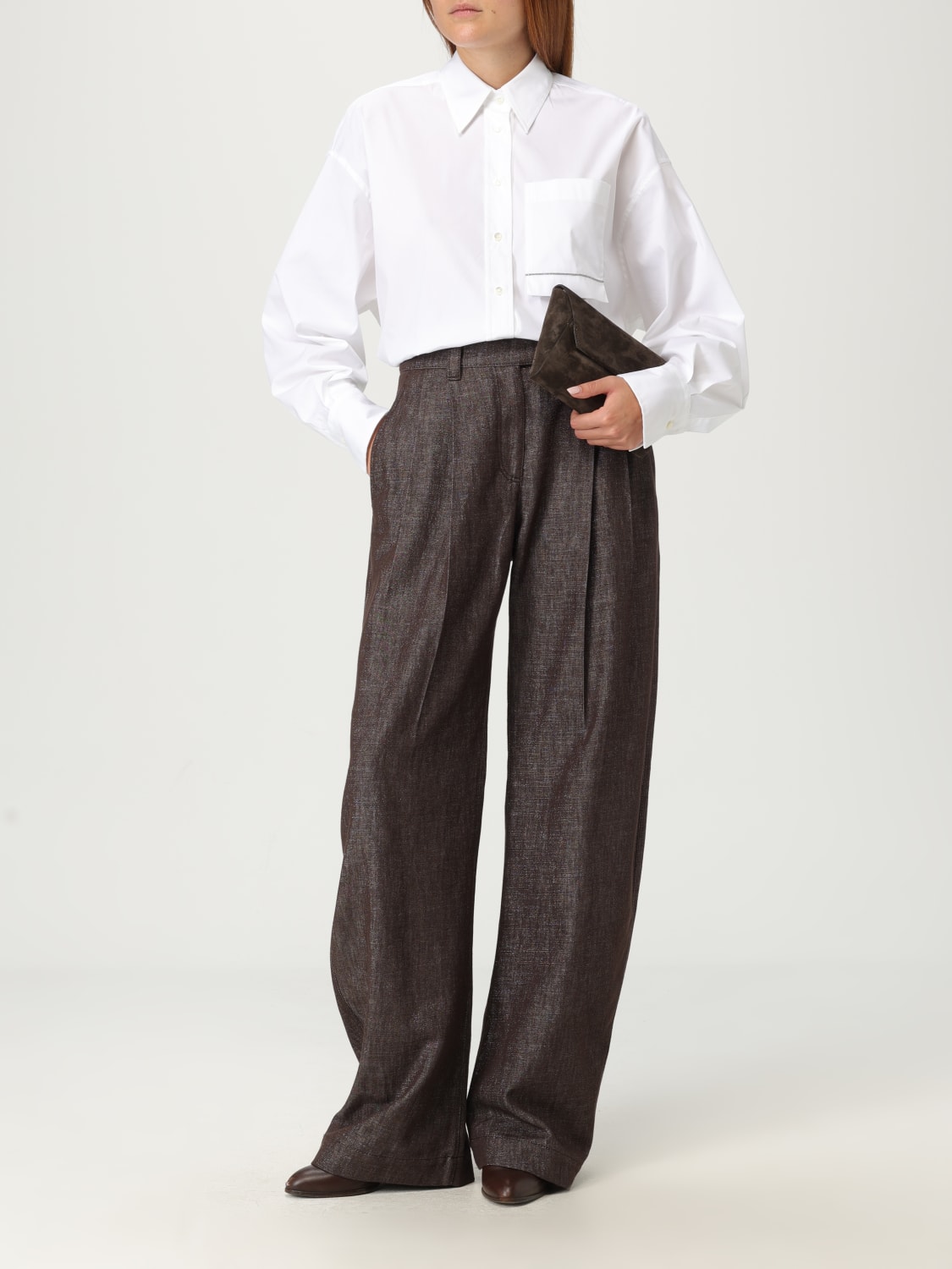 BRUNELLO CUCINELLI BORSA MINI: Pochette BC Duo Brunello Cucinelli in camoscio con tracolla monile , Moro - Img 2