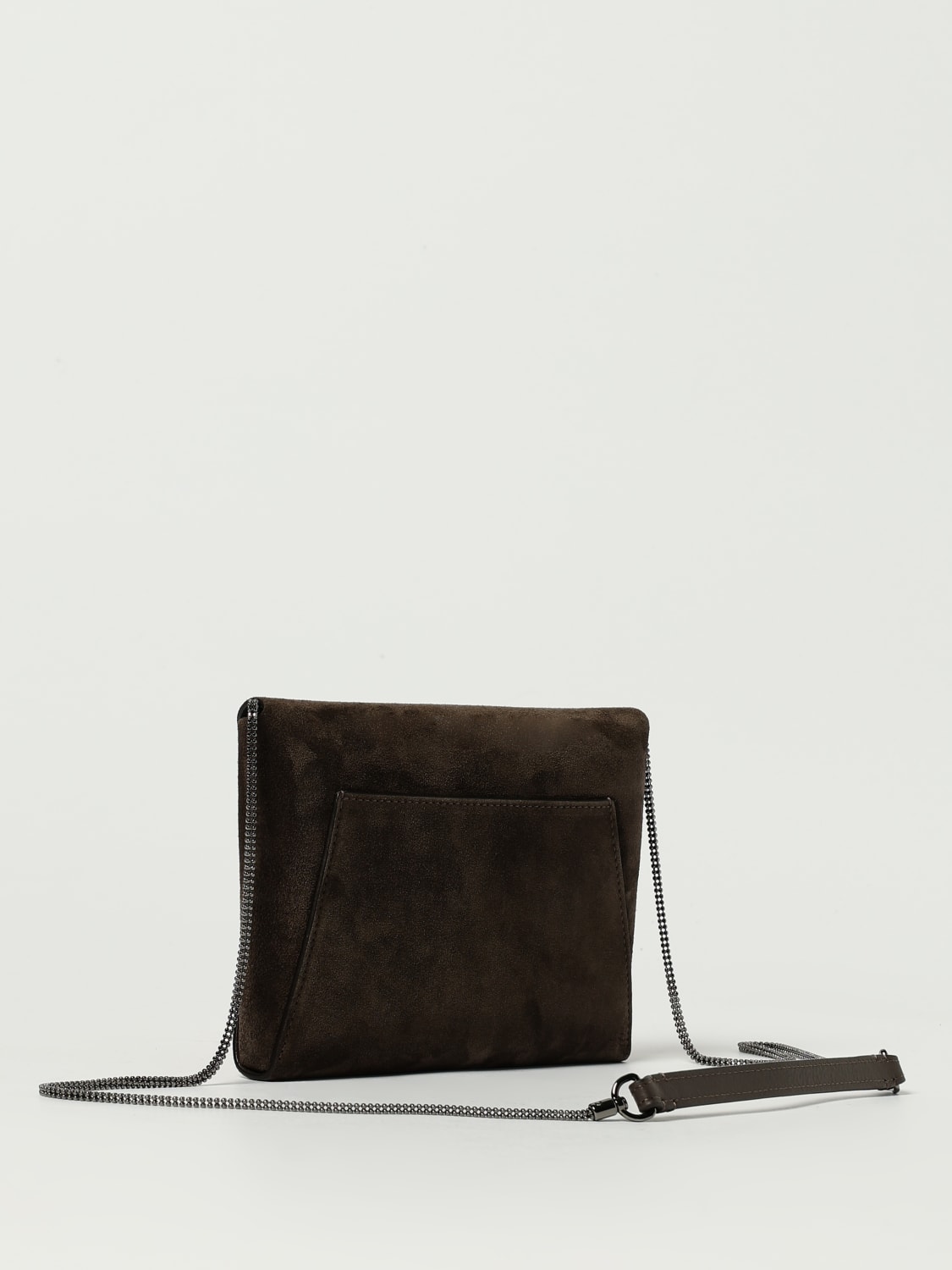 BRUNELLO CUCINELLI BORSA MINI: Pochette BC Duo Brunello Cucinelli in camoscio con tracolla monile , Moro - Img 3