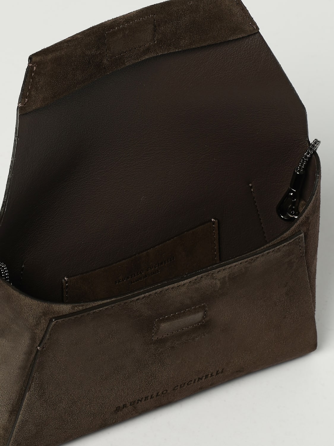 BRUNELLO CUCINELLI BORSA MINI: Pochette BC Duo Brunello Cucinelli in camoscio con tracolla monile , Moro - Img 5