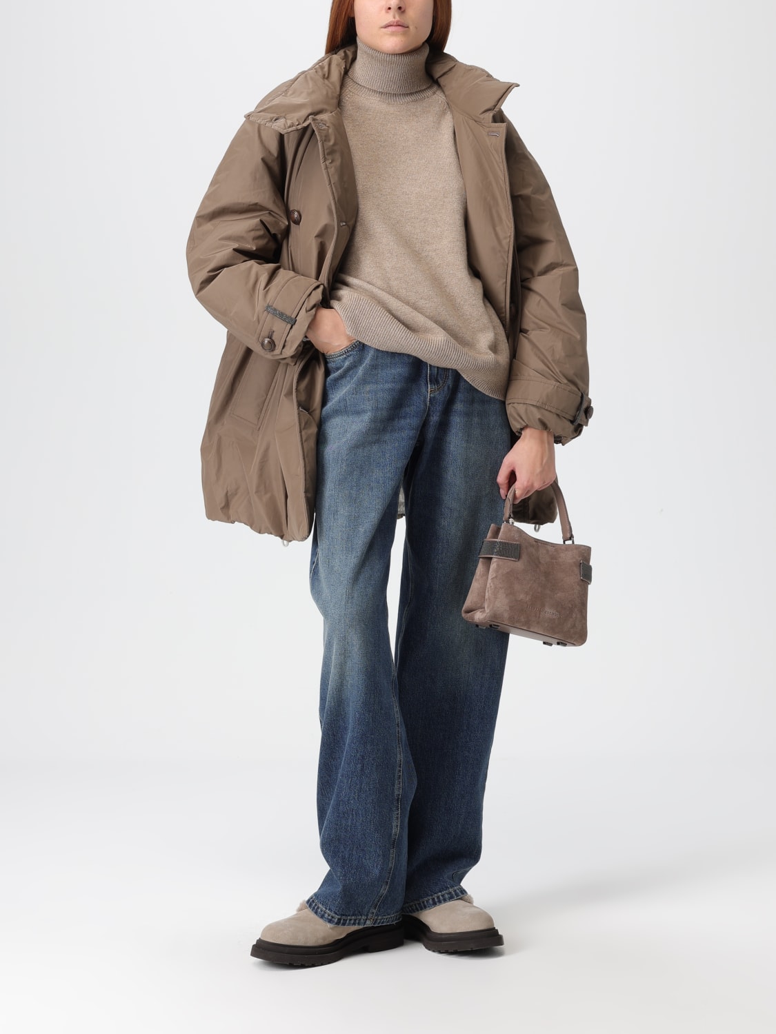 BRUNELLO CUCINELLI BORSA MINI: Borsa Brunello Cucinelli in camoscio con monile, Tortora - Img 2